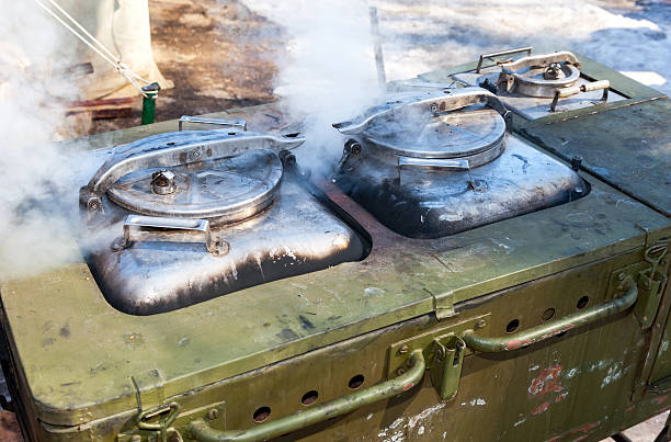 istock Mobile metal kitchen stove to feed soldiers 468956096