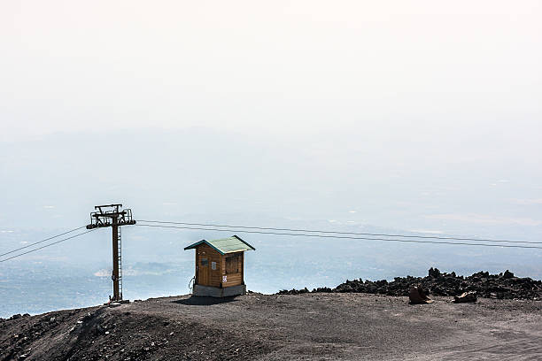Cabin cableway on Etna volcano, Lipari, Sicily, Italy