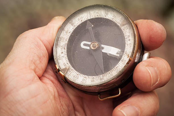 istock Vintage Soviet military compass in man's hand 468960509
