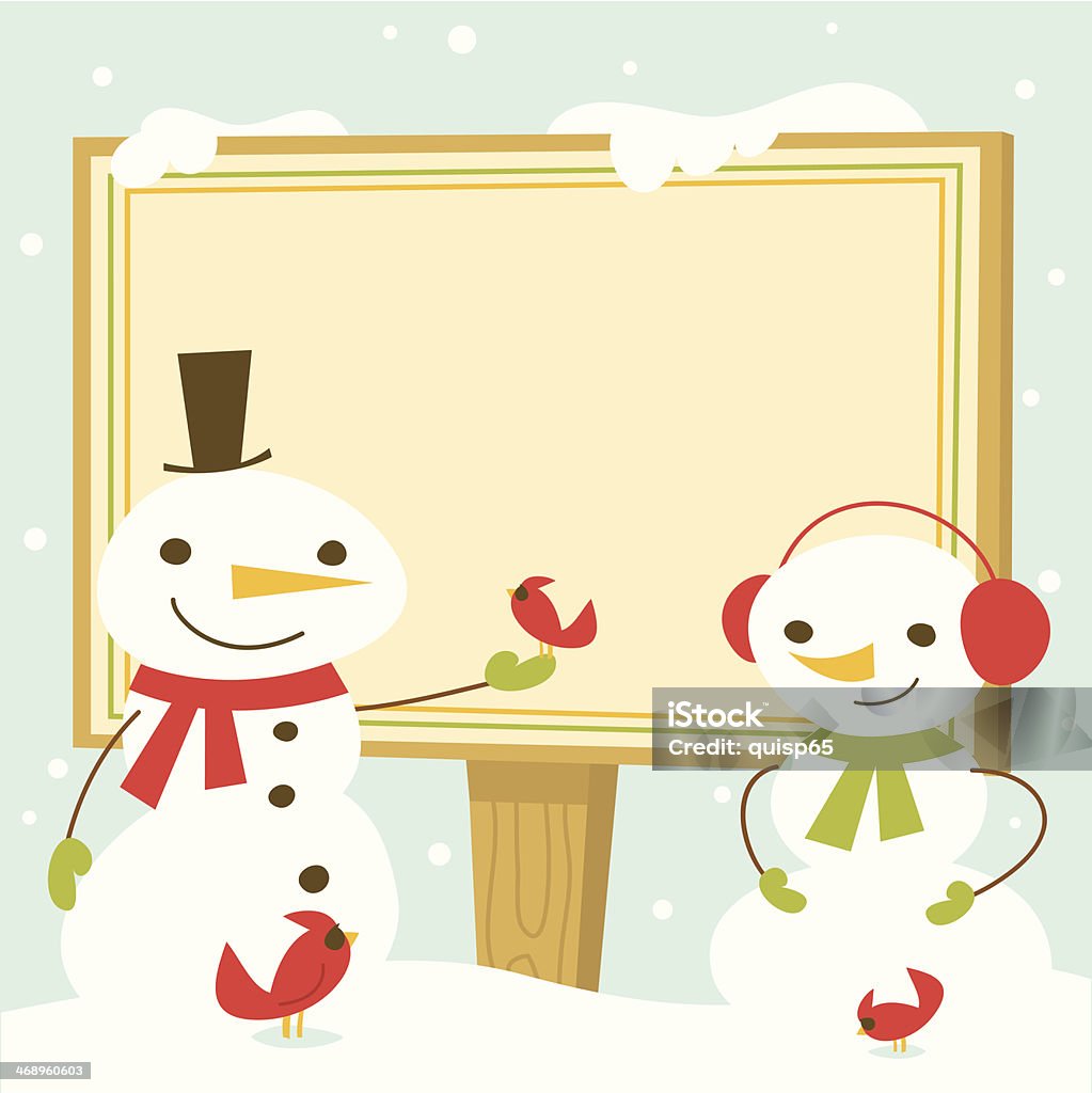 Bonhomme de neige avec panneau espace de copie - clipart vectoriel de Bonhomme de neige libre de droits