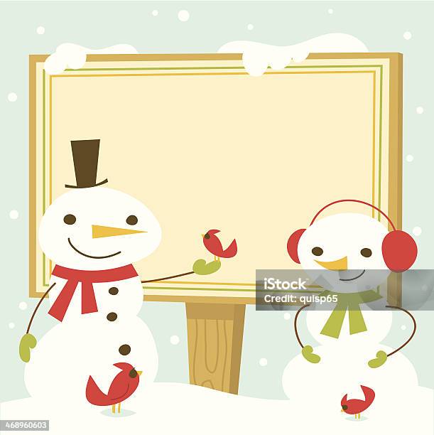 Bonhomme De Neige Avec Panneau Espace De Copie Vecteurs libres de droits et plus d'images vectorielles de Bonhomme de neige - Bonhomme de neige, Cardinal - Oiseau, Cartoon