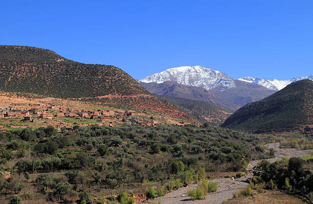 Snowcapped peaks, High Atlas Mountains in Morocco stock photo