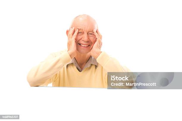 Senior Male With Blank Banner Stock Photo - Download Image Now - 70-79 Years, Active Seniors, Adult