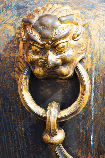 istock Ancient bronze lions as handle of vat 468965437