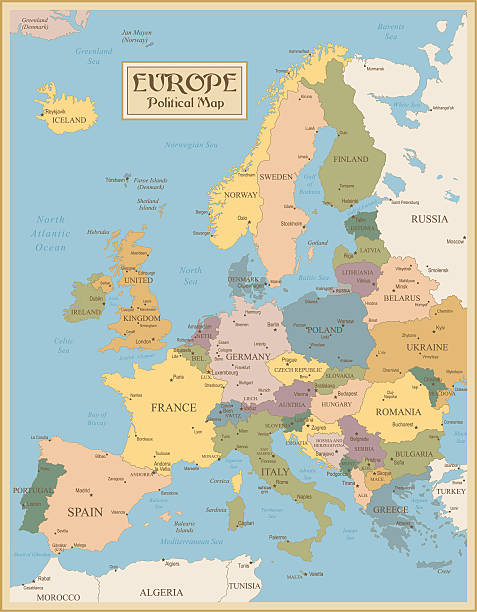 ilustraciones, imágenes clip art, dibujos animados e iconos de stock de vintage mapa de europa-ilustración - map germany topographic map vector