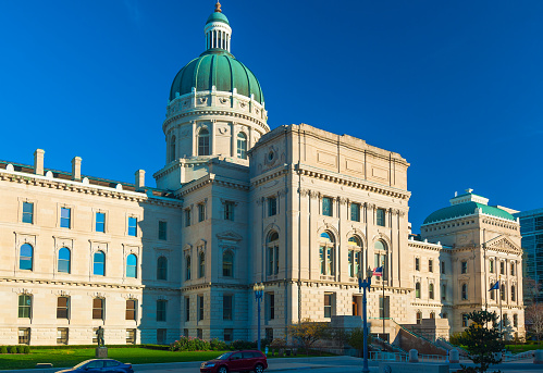 Indiana State House, the state capitol building of Indiana, the center of government of the State of Indiana, located in Indianapolis.