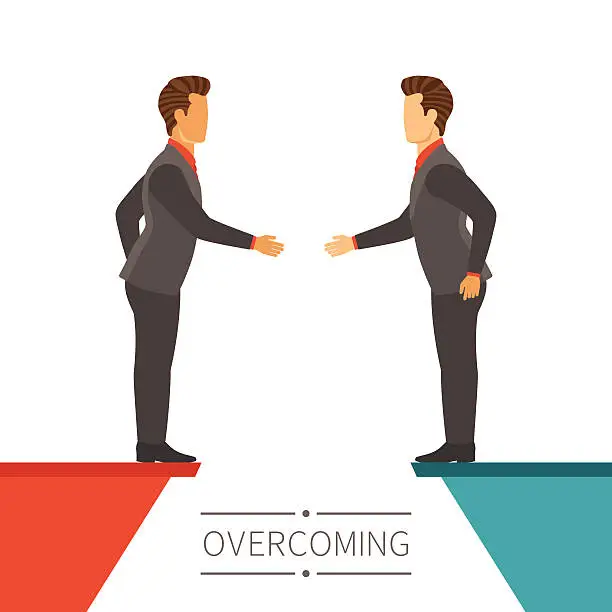 Vector illustration of Business disagreement overcoming vector concept in flat modern style