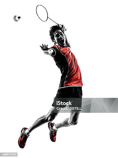 Badminton Player Young Man Silhouette Stock Photo - Download Image Now - Badminton - Sport, White Background, Sport