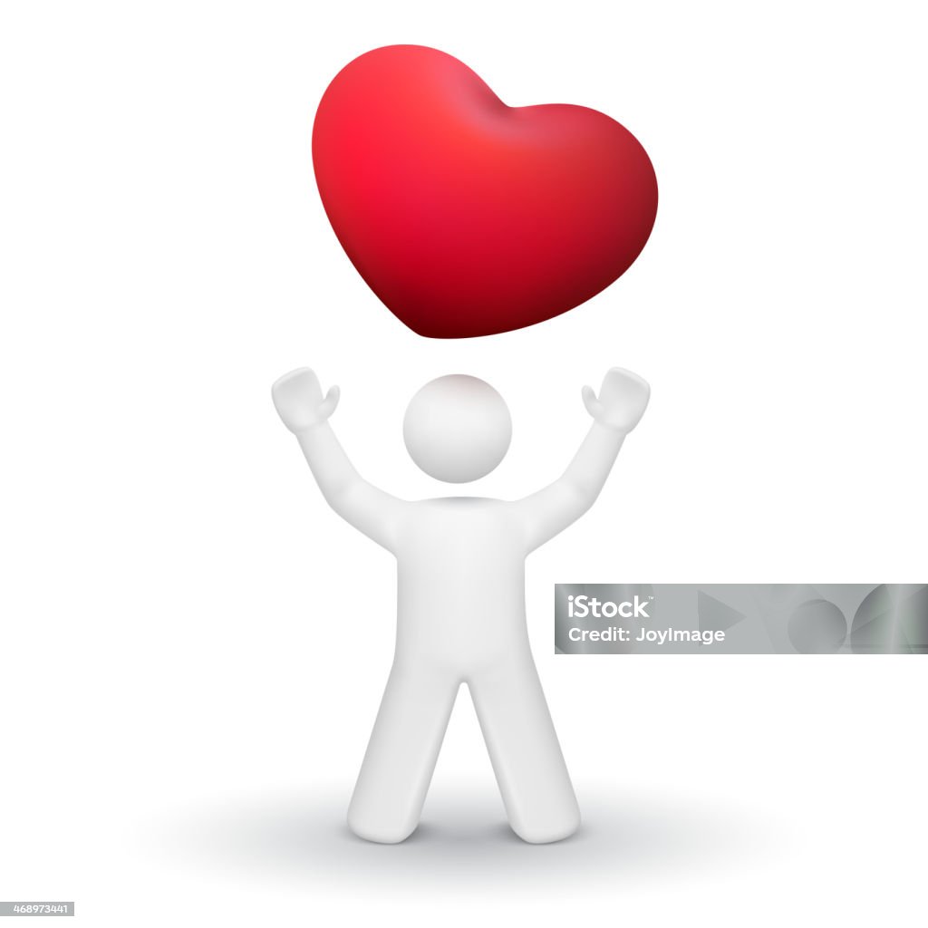 3d person looking up at a red heart symbol 3d person looking up at a red heart symbol isolated white background Abstract stock vector