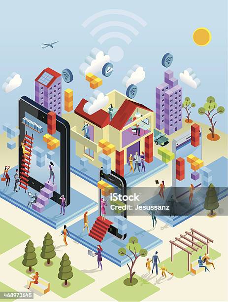 Wireless City In Isometric View Stock Illustration - Download Image Now - Isometric Projection, City, Leisure Games