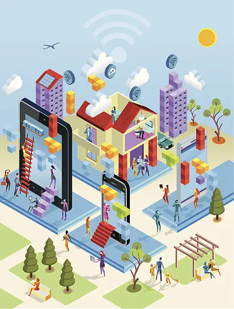 Vector illustration of Wireless City in Isometric View