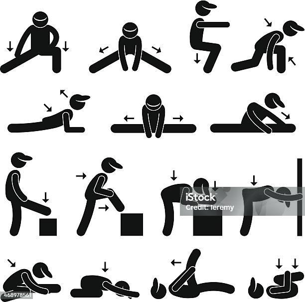 Corpo Esercizio Stretching Icona Del Pittogramma Figura Fatta Con Bastoncini - Immagini vettoriali stock e altre immagini di Riscaldamento