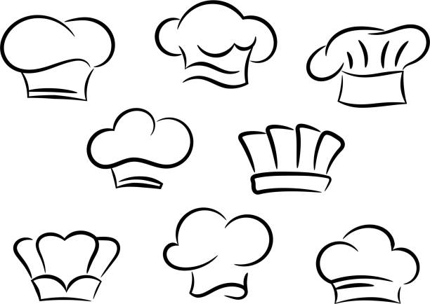 Chef and cook hats set Chef and cook hats set isolated on white background kitchen silhouettes stock illustrations