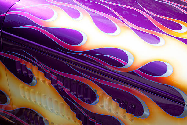 Vintage retro two seater roadster sports car with purple paintwork. 3D illustration isolated on white background.