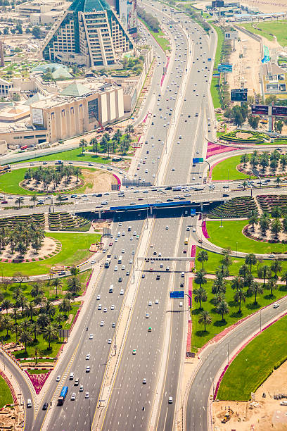 istock Highways, metro and express way around Dubai area 468984790