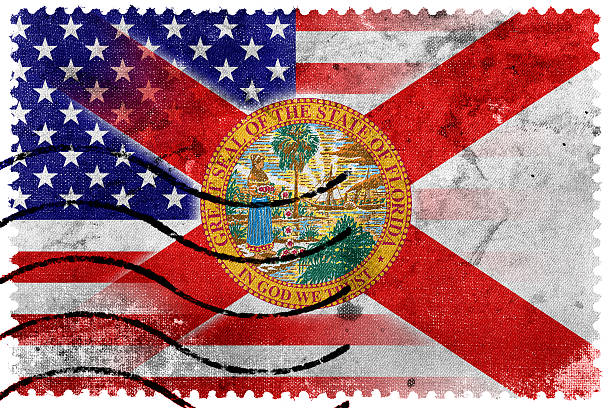 stany zjednoczone ameryki i flaga stanowa florydy-stary znaczek pocztowy - florida state stock illustrations