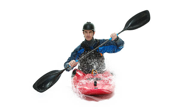 istock Front view of man rides kayak 468986397