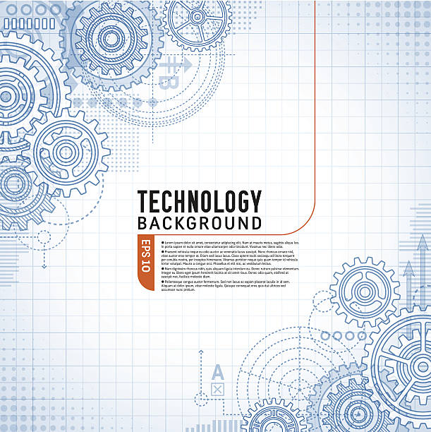 기술 배경 기어 - technology engineering gear drawing stock illustrations