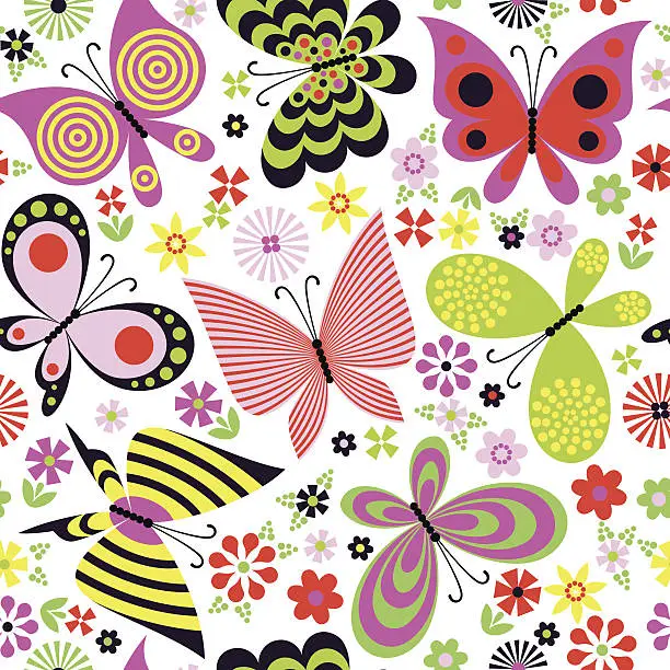 Vector illustration of Butterfly Flower Seamless Pattern