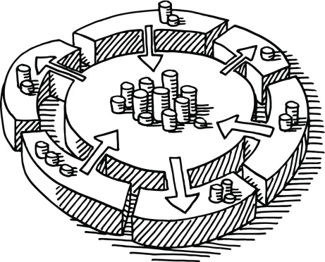 Hand-drawn vector drawing of a Exchange Business Diagram. Black-and-White sketch on a transparent background (.eps-file). Included files are EPS (v10) and Hi-Res JPG.