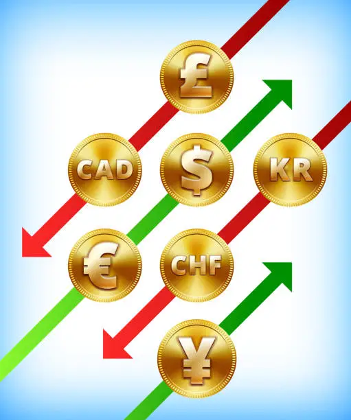 Vector illustration of International Gold Coins Rise and Fall