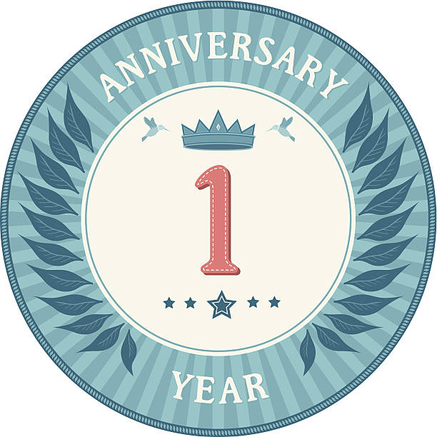 ilustrações de stock, clip art, desenhos animados e ícones de emblema de um ano de aniversário - one year anniversary anniversary coat of arms jubilee