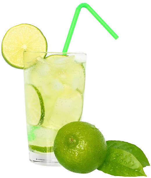 istock Mojito cocktail with green lime and drinking straw in highball. 468987843