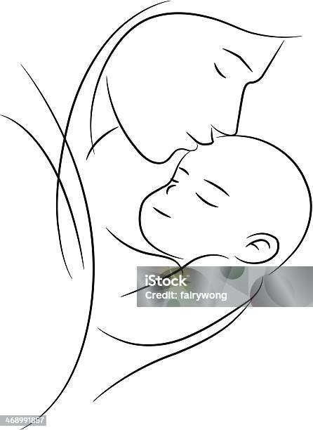 Mother Holding Her Sleeping Baby Stock Illustration - Download Image Now - Mother, Baby - Human Age, Child