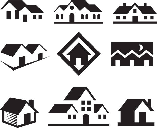 дом и недвижимости черный & белом фоне-вектор искусства роялти-фри - free entrance stock illustrations