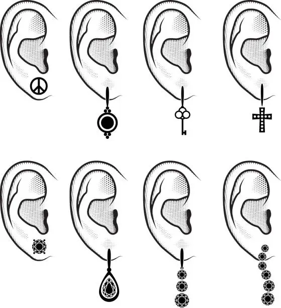 Vector illustration of Ear Piercing Style Set