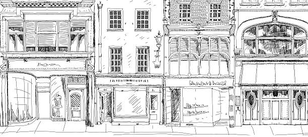 старый английский город домов бонд-стрит, лондон. эскиз collection - looking through window individuality old architecture stock illustrations