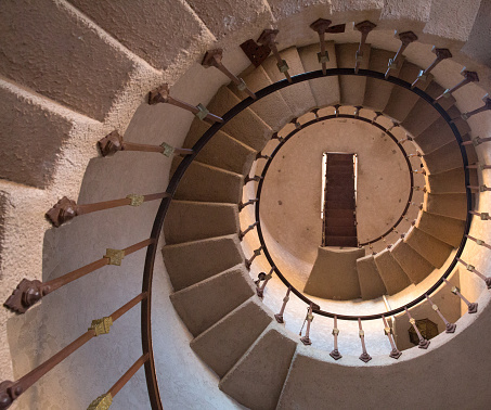 A spiral staircase in Scotty's Castle a landmark in Death Valley National Park