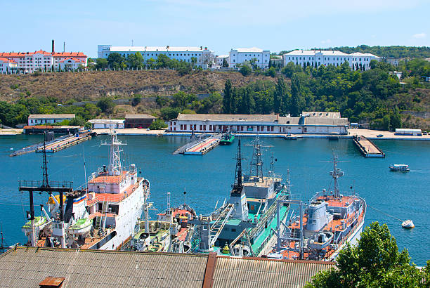 Aerial view on port of Sevastopol stock photo