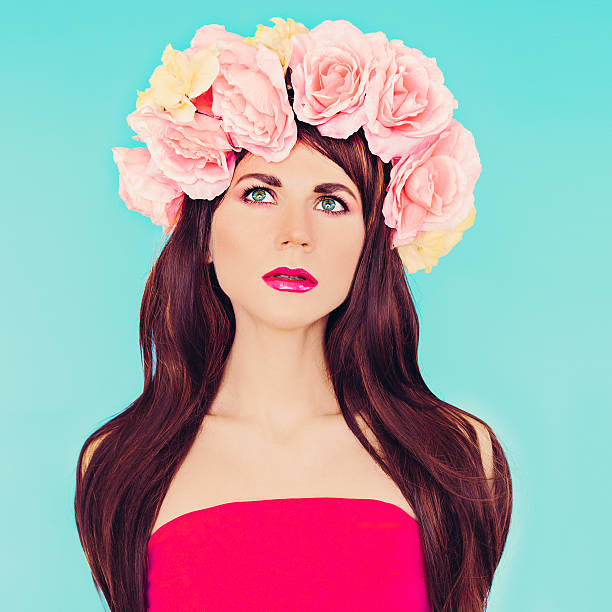 istock Sensual brunette lady with floral wreath on her head. 469001246