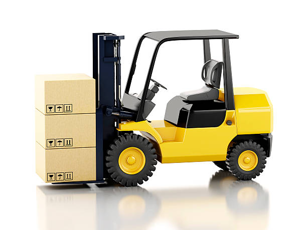 istock 3d forklift truck with cardboard  boxes. 469002500