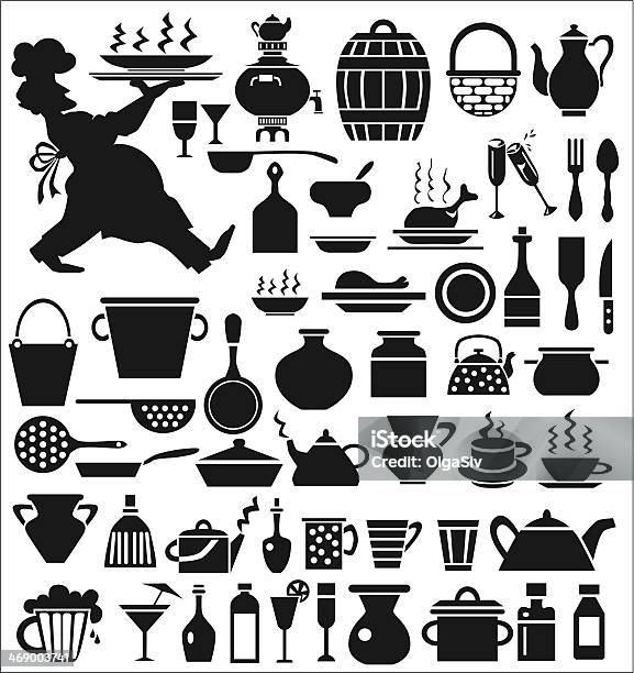 Küchenbedarf Symbole Stock Vektor Art und mehr Bilder von Kontur - Kontur, Speisen, Illustration
