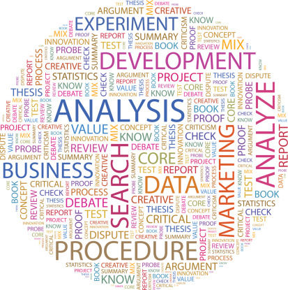 ANALYSIS. Word cloud illustration. Tag cloud concept collage.