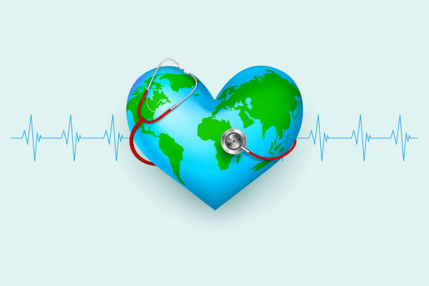 Ilustración de Estetoscopio Alrededor Del Mundo En Forma De Corazón y más  Vectores Libres de Derechos de Día Mundial de la Salud - iStock
