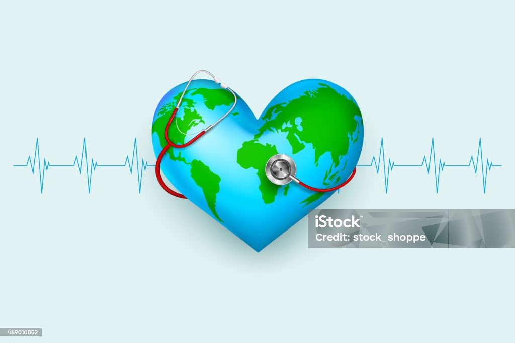 Stethoscope around hearth shaped world vector illustration of stethoscope around hearth shaped world World Health Day stock vector