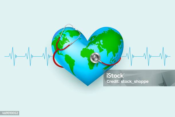 Stethoscope Around Hearth Shaped World Stock Illustration - Download Image Now - World Health Day, 2015, Alertness