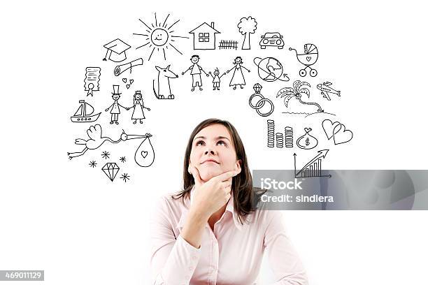 Portrait Of Dreaming And Planing Girl Stock Photo - Download Image Now - Day Dreaming, Dreamlike, Planning