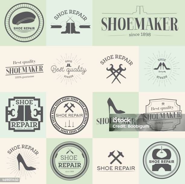 Set Of Vintage Shoes Repair And Shoemaker Labels Stock Illustration - Download Image Now - Retro Style, Sewing, Shoemaker