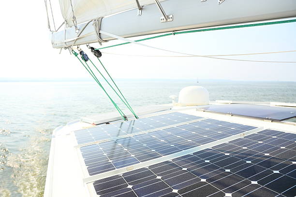 istock Solar Panels charging batteries aboard sail boat 469013975