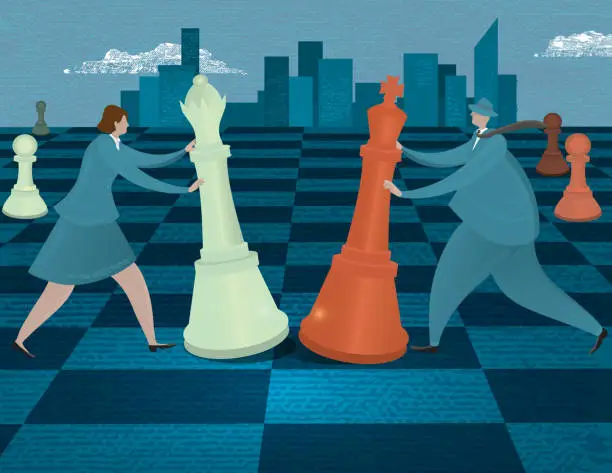 Vector illustration of Business strategy or risk concept - Business people on chessboard