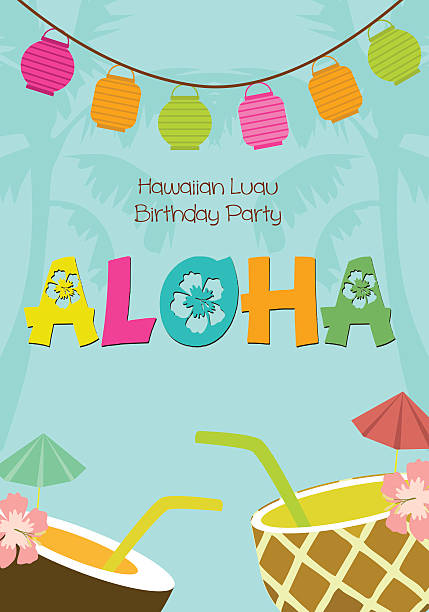 ilustraciones, imágenes clip art, dibujos animados e iconos de stock de aloha fiesta - aloha palabra hawaiana