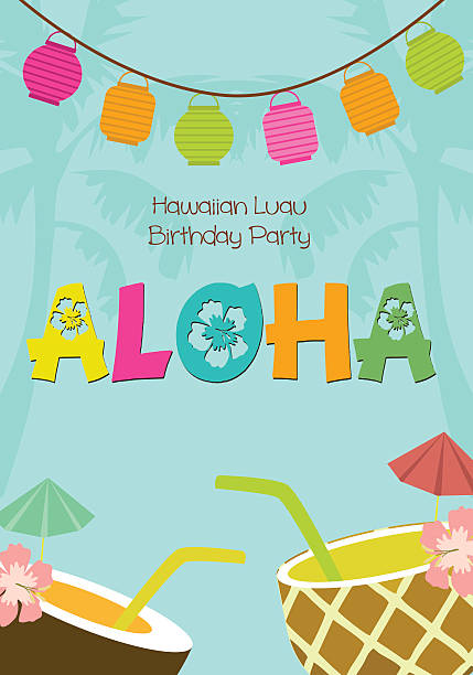 illustrazioni stock, clip art, cartoni animati e icone di tendenza di aloha parti - aloha parola hawaiana