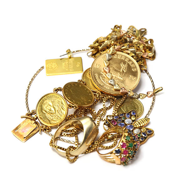 gold - gold jewelry coin scrap metal zdjęcia i obrazy z banku zdjęć