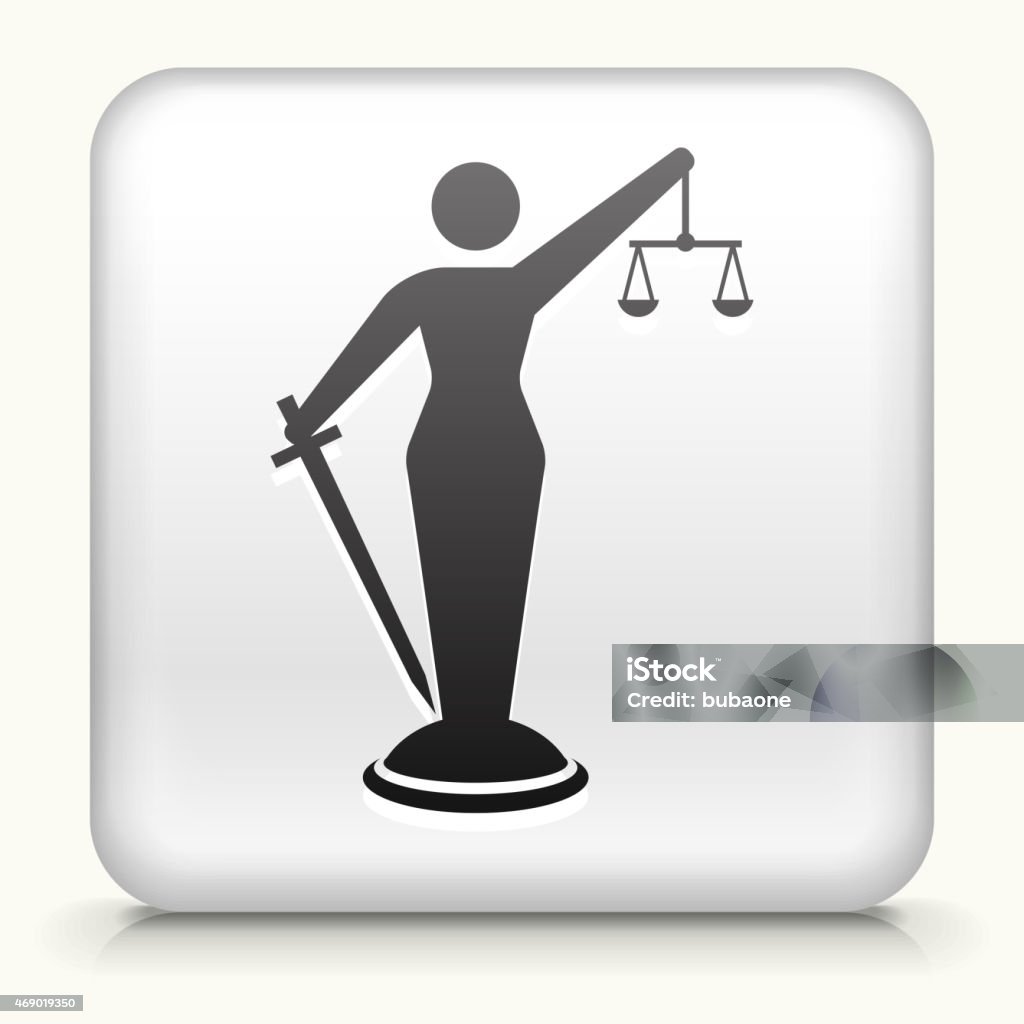 Royalty free vector icon button with Lady Justice Icon Royalty free vector icon. The black interface icon is on a simple white Background. Button has a bevel effect and a light shadow. 100% royalty free vector file and can be easily modified, icon download comes with vector graphic and jpg file. White Square Button with Lady Justice Icon Justice - Concept stock vector