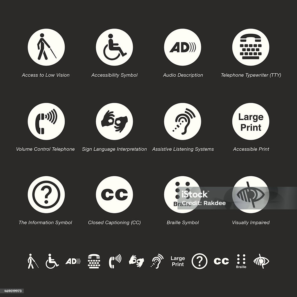 Disability Access Icons - White Series Disability Access Icons White Series Vector EPS10 File. Icon Symbol stock vector