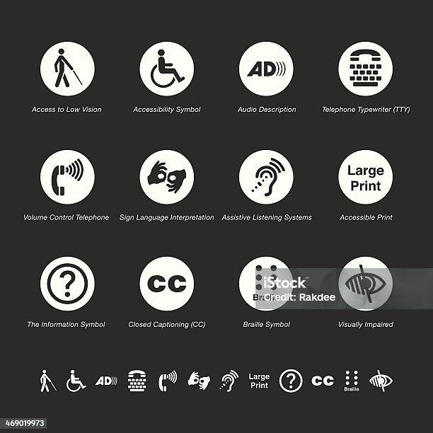 Disability Access Icons White Series Stock Illustration - Download Image Now - Icon Symbol, Accessibility, Disability